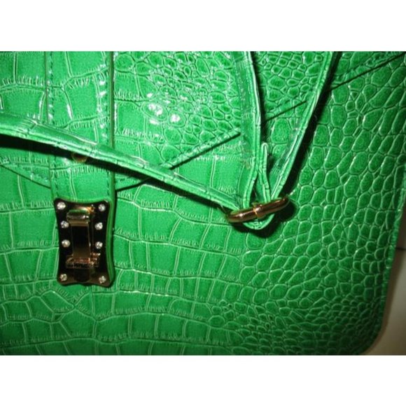 *Green NEON Croc Patent Embossed Faux Leather Shoulder Bag - Picture 8 of 8